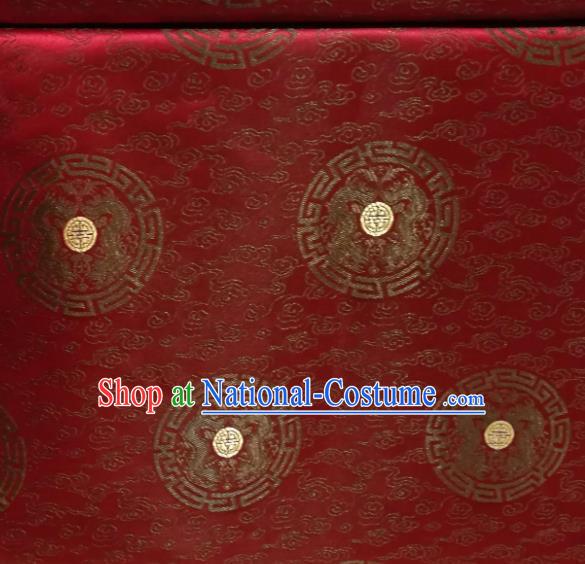 Chinese Royal Round Dragon Pattern Design Purplish Red Brocade Fabric Asian Traditional Satin Silk Material