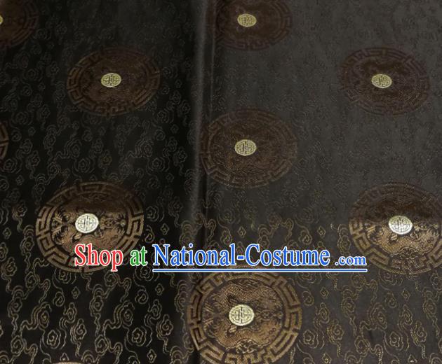 Chinese Royal Round Dragon Pattern Design Black Brocade Fabric Asian Traditional Satin Silk Material