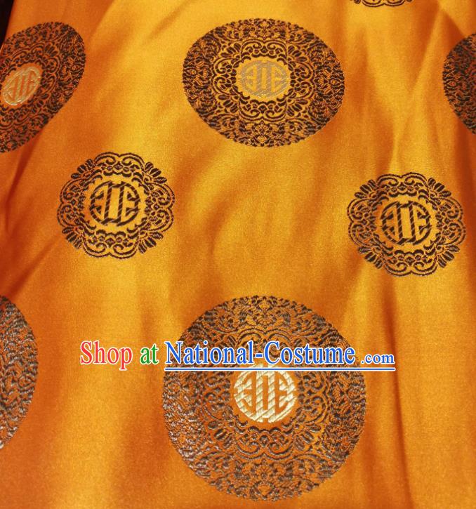 Chinese Royal Round Pattern Design Golden Brocade Fabric Asian Traditional Satin Silk Material