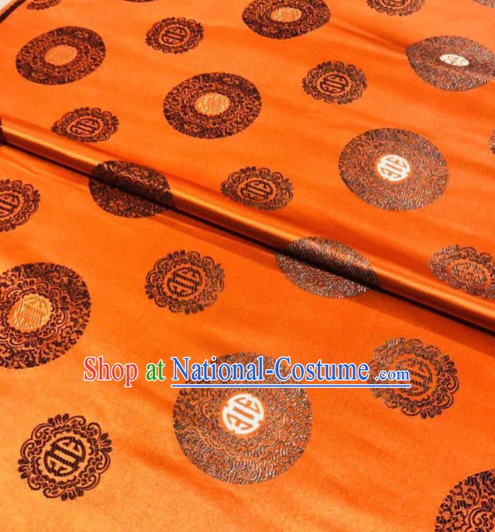 Chinese Royal Round Pattern Design Orange Brocade Fabric Asian Traditional Satin Silk Material