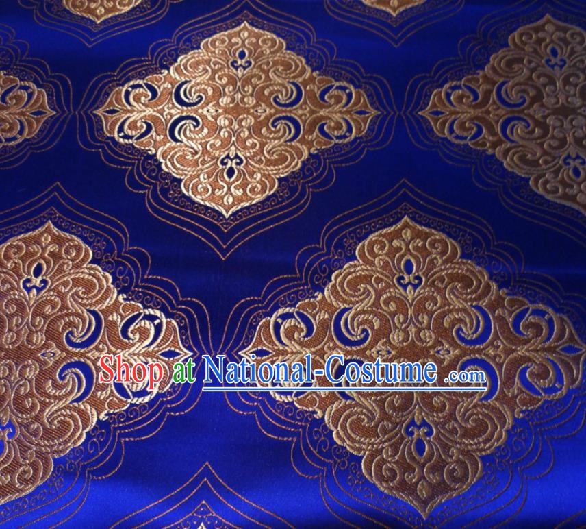 Chinese Royal Square Pattern Design Royalblue Brocade Fabric Asian Traditional Satin Silk Material