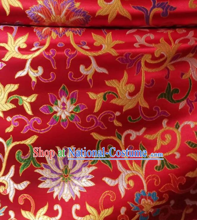 Chinese Royal Twine Floral Pattern Design Red Brocade Fabric Asian Traditional Satin Silk Material