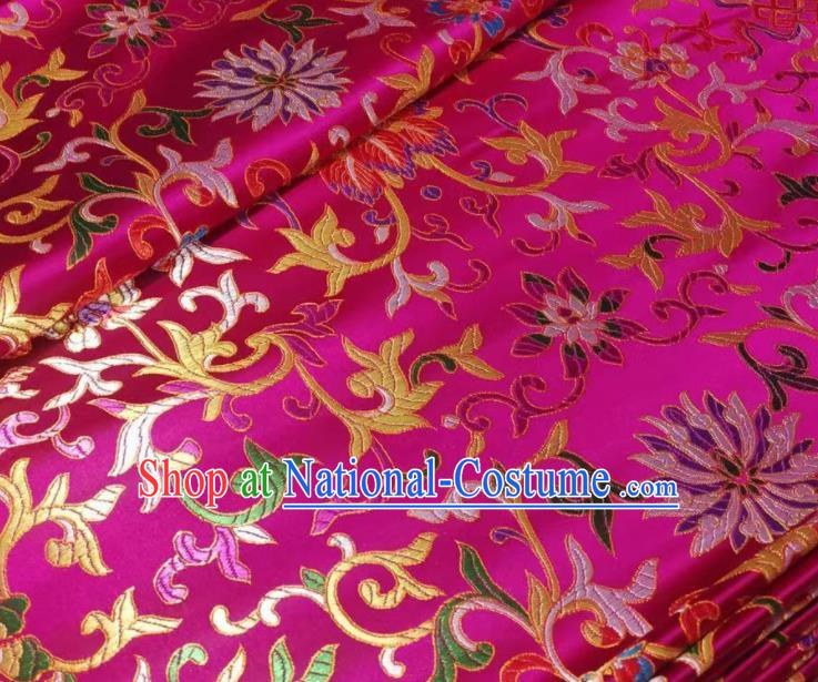 Chinese Royal Twine Floral Pattern Design Rosy Brocade Fabric Asian Traditional Satin Silk Material