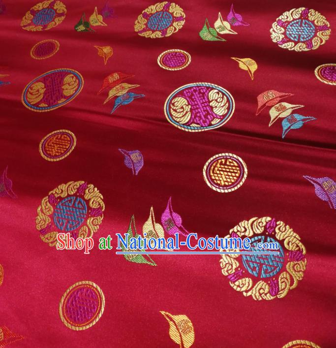 Chinese Royal Ingot Pattern Design Red Brocade Fabric Asian Traditional Satin Silk Material