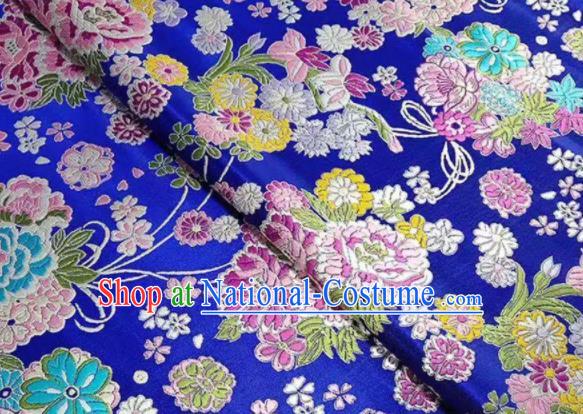 Chinese Royal Daisy Peony Pattern Design Royalblue Brocade Fabric Asian Traditional Satin Silk Material