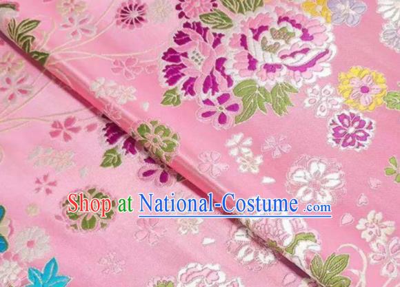 Chinese Royal Daisy Peony Pattern Design Pink Brocade Fabric Asian Traditional Satin Silk Material