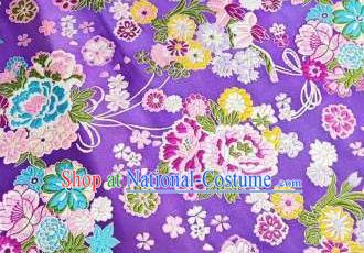 Chinese Royal Daisy Peony Pattern Design Purple Brocade Fabric Asian Traditional Satin Silk Material