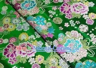 Chinese Royal Daisy Peony Pattern Design Green Brocade Fabric Asian Traditional Satin Silk Material