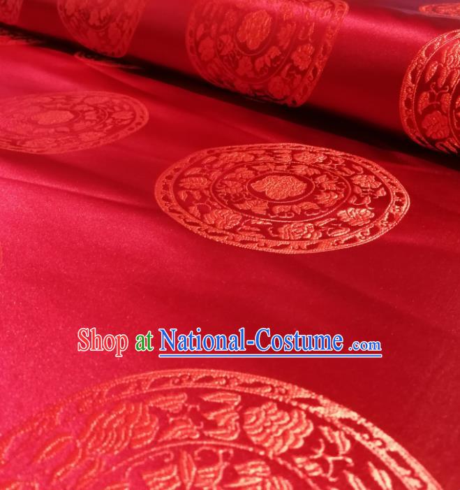 Chinese Royal Peony Pattern Design Red Brocade Fabric Asian Traditional Satin Silk Material