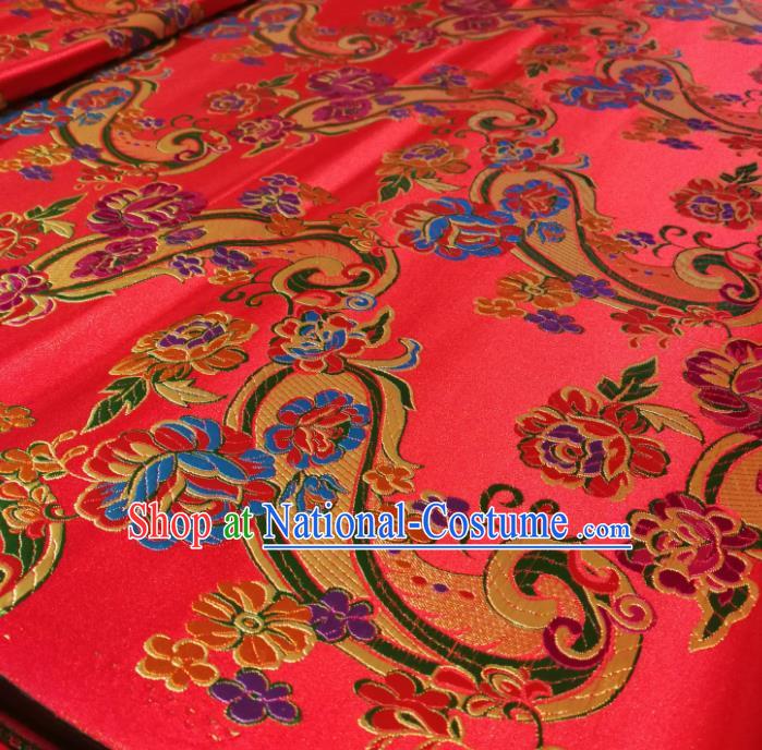 Chinese Royal Loquat Flower Pattern Design Red Nanjing Brocade Fabric Asian Traditional Satin Silk Material