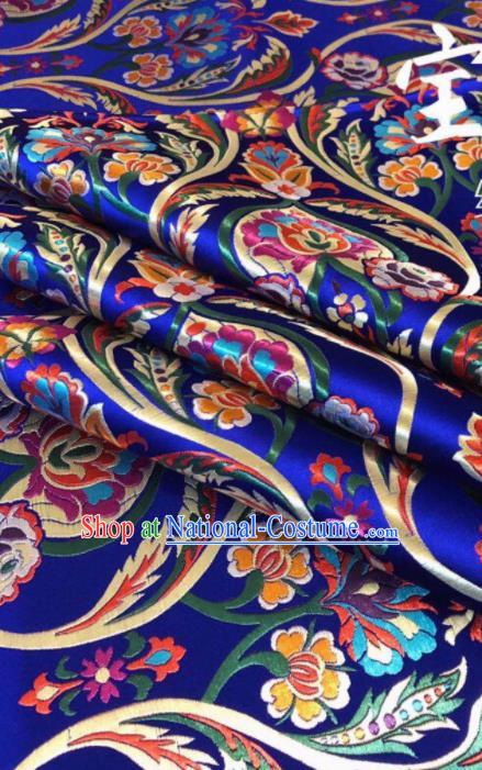 Chinese Classical Embroidered Pattern Design Royalblue Nanjing Brocade Fabric Asian Traditional Satin Silk Material