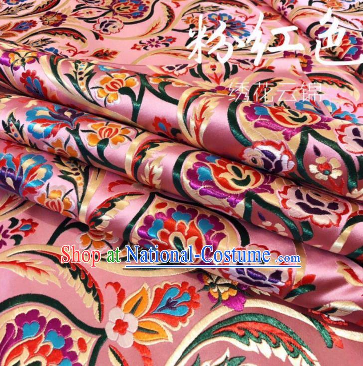 Chinese Classical Embroidered Pattern Design Pink Nanjing Brocade Fabric Asian Traditional Satin Silk Material