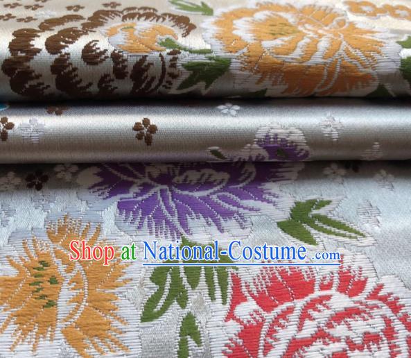 Chinese Classical Embroidered Peony Pattern Design White Brocade Fabric Asian Traditional Satin Silk Material