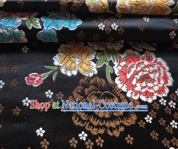 Chinese Classical Embroidered Peony Pattern Design Black Brocade Fabric Asian Traditional Satin Silk Material