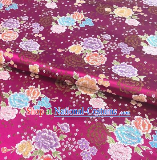 Chinese Classical Embroidered Peony Pattern Design Rosy Brocade Fabric Asian Traditional Satin Silk Material