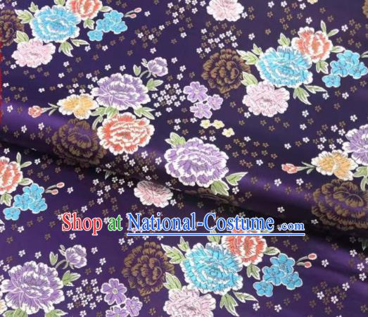 Chinese Classical Embroidered Peony Pattern Design Purple Brocade Fabric Asian Traditional Satin Silk Material