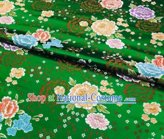 Chinese Classical Embroidered Peony Pattern Design Green Brocade Fabric Asian Traditional Satin Silk Material