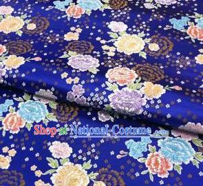 Chinese Classical Embroidered Peony Pattern Design Royalblue Brocade Fabric Asian Traditional Satin Silk Material