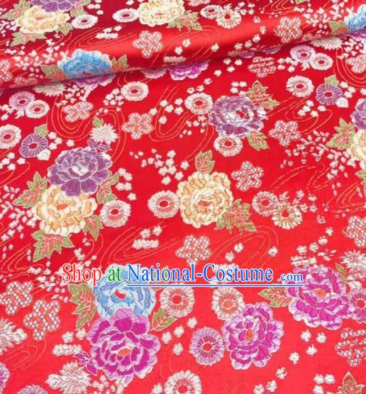 Chinese Classical Peony Plum Pattern Design Red Brocade Fabric Asian Traditional Satin Silk Material