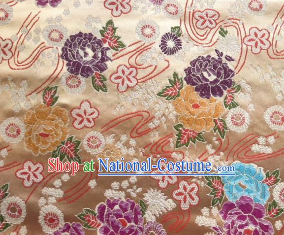 Chinese Classical Peony Plum Pattern Design Golden Brocade Fabric Asian Traditional Satin Silk Material