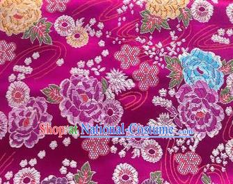 Chinese Classical Peony Plum Pattern Design Rosy Brocade Fabric Asian Traditional Satin Silk Material