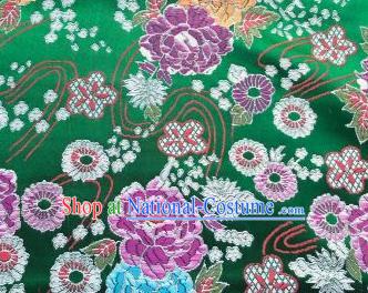 Chinese Classical Peony Plum Pattern Design Green Brocade Fabric Asian Traditional Satin Silk Material