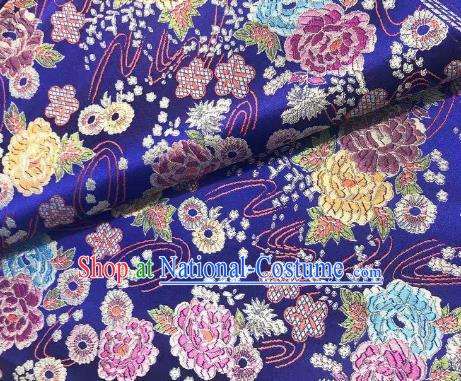 Chinese Classical Peony Plum Pattern Design Royalblue Brocade Fabric Asian Traditional Satin Silk Material