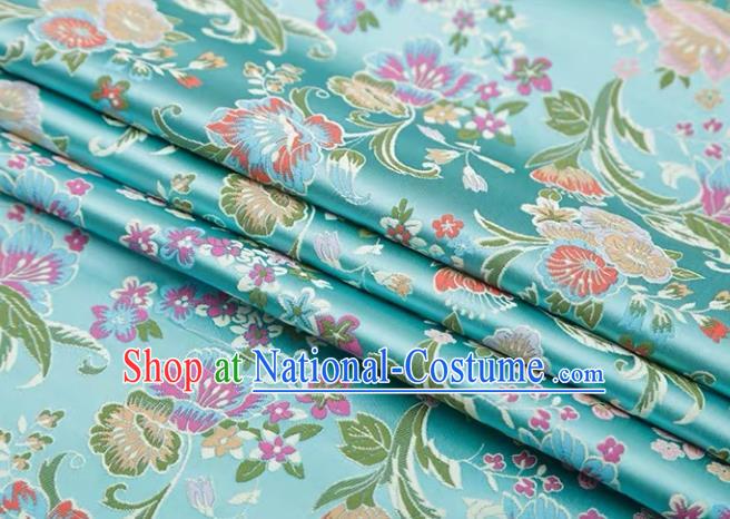 Chinese Classical Flourish Flowers Pattern Design Light Blue Brocade Fabric Asian Traditional Satin Silk Material