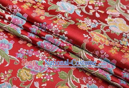 Chinese Classical Flourish Flowers Pattern Design Purplish Red Brocade Fabric Asian Traditional Satin Silk Material