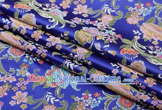 Chinese Classical Flourish Flowers Pattern Design Royalblue Brocade Fabric Asian Traditional Satin Silk Material