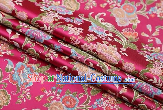 Chinese Classical Flourish Flowers Pattern Design Rosy Brocade Fabric Asian Traditional Satin Silk Material