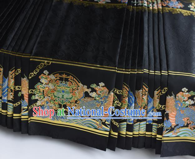 Chinese Ancient Princess Black Brocade Horse Face Skirt Traditional Ming Dynasty Court Lady Costumes for Women