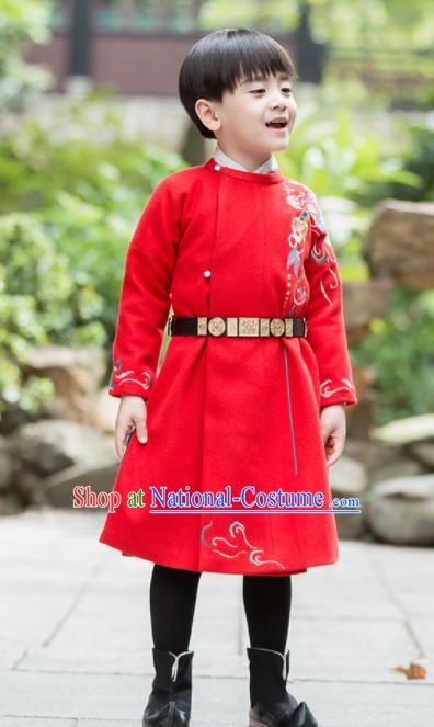 Chinese Traditional Ming Dynasty Imperial Bodyguard Costume Ancient Swordsman Red Hanfu Clothing for Kids