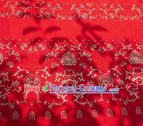 Chinese Royal Lotus Pattern Design Red Brocade Fabric Asian Traditional Horse Face Skirt Satin Silk Material