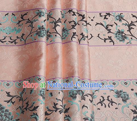 Chinese Royal Lotus Pattern Design Pink Brocade Fabric Asian Traditional Horse Face Skirt Satin Silk Material