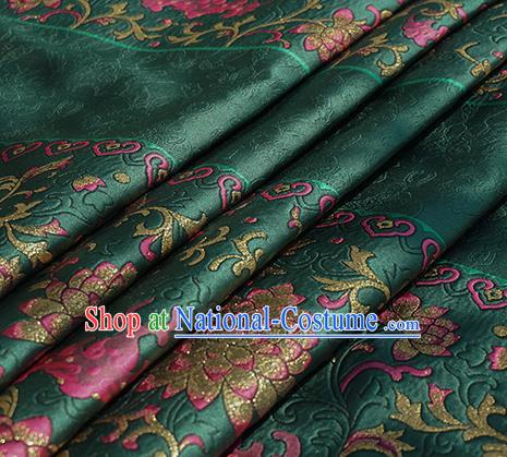 Chinese Royal Lotus Pattern Design Atrovirens Brocade Fabric Asian Traditional Horse Face Skirt Satin Silk Material