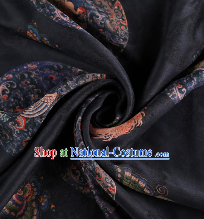 Chinese Classical Auspicious Bird Pattern Design Black Gambiered Guangdong Gauze Fabric Asian Traditional Cheongsam Silk Material