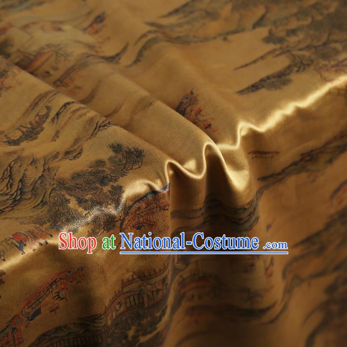 Chinese Classical Pattern Design Golden Gambiered Guangdong Gauze Fabric Asian Traditional Cheongsam Silk Material