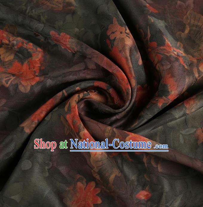 Chinese Classical Flowers Branch Pattern Design Black Gambiered Guangdong Gauze Fabric Asian Traditional Cheongsam Silk Material