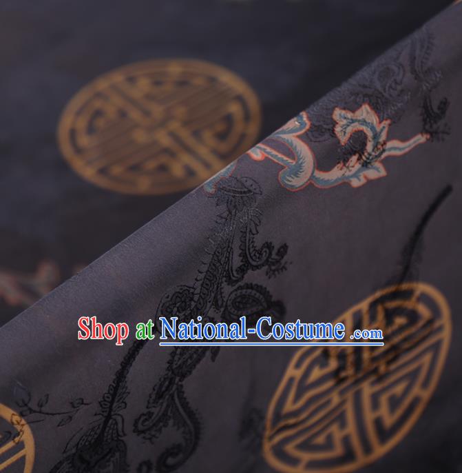 Chinese Classical Printing Lucky Pattern Design Grey Gambiered Guangdong Gauze Fabric Asian Traditional Cheongsam Silk Material