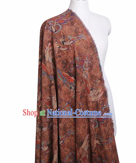 Chinese Classical Printing Flying God Pattern Design Brown Gambiered Guangdong Gauze Fabric Asian Traditional Cheongsam Silk Material