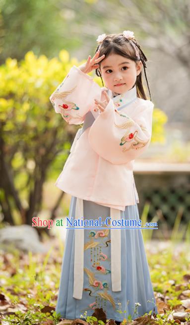 Chinese Traditional Girls Embroidered Costume Ancient Ming Dynasty Princess Hanfu Dress for Kids