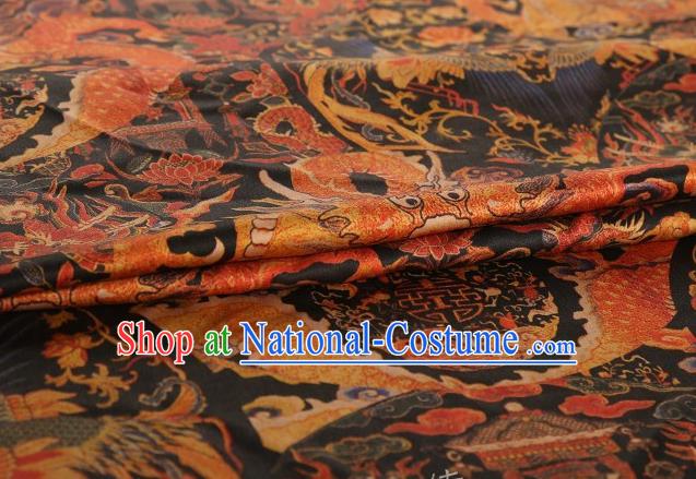 Chinese Classical Dragon Lotus Pattern Design Black Gambiered Guangdong Gauze Fabric Asian Traditional Cheongsam Silk Material