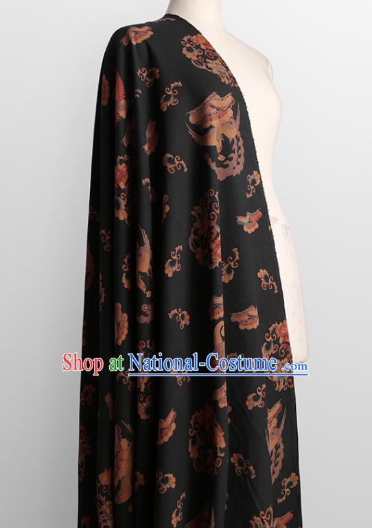 Chinese Classical Crane Peony Pattern Design Black Gambiered Guangdong Gauze Fabric Asian Traditional Cheongsam Silk Material