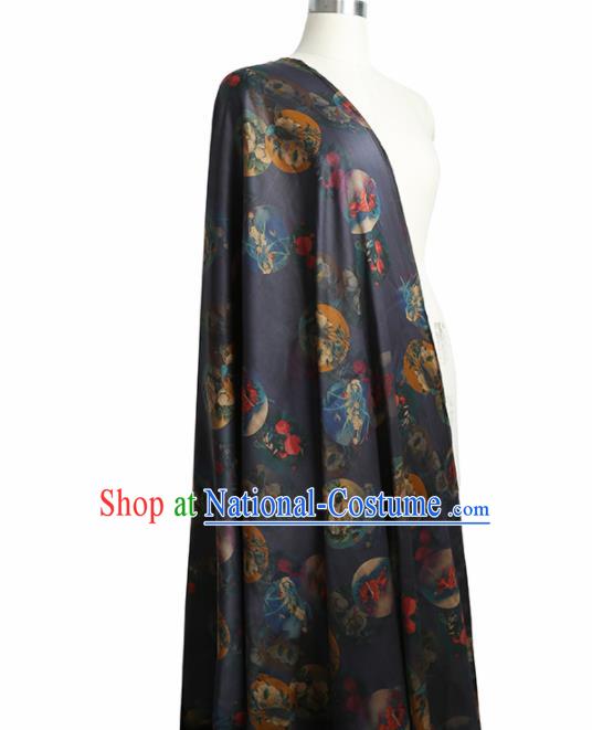 Chinese Classical Orchid Pattern Design Navy Gambiered Guangdong Gauze Fabric Asian Traditional Cheongsam Silk Material