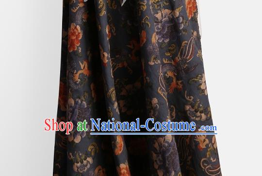 Chinese Classical Phoenix Peony Pattern Design Navy Gambiered Guangdong Gauze Fabric Asian Traditional Cheongsam Silk Material