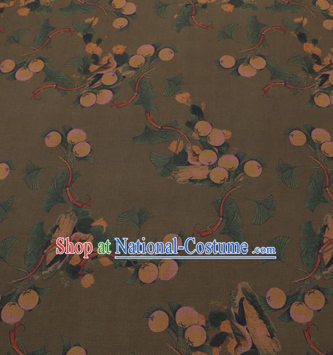 Chinese Classical Ginkgo Pattern Design Khaki Gambiered Guangdong Gauze Fabric Asian Traditional Cheongsam Silk Material