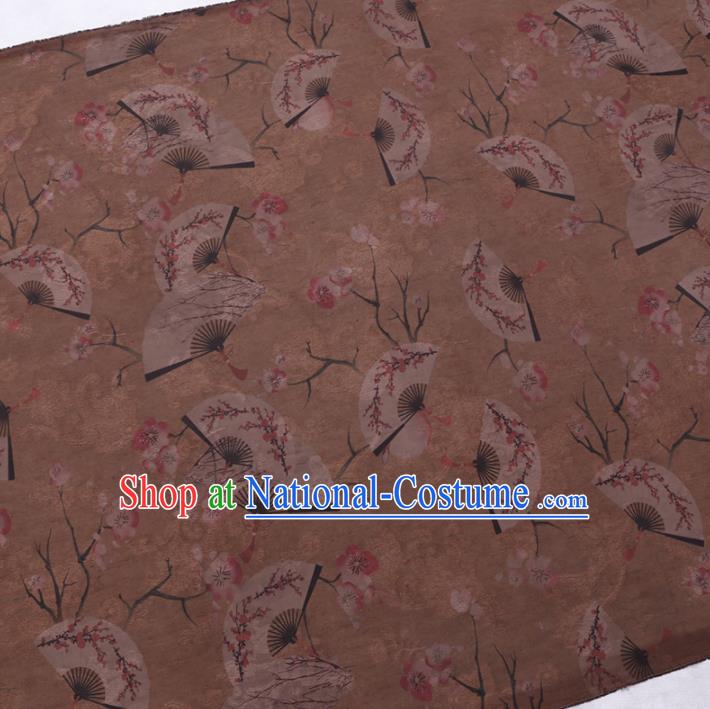 Chinese Classical Plum Fan Pattern Design Khaki Gambiered Guangdong Gauze Fabric Asian Traditional Cheongsam Silk Material