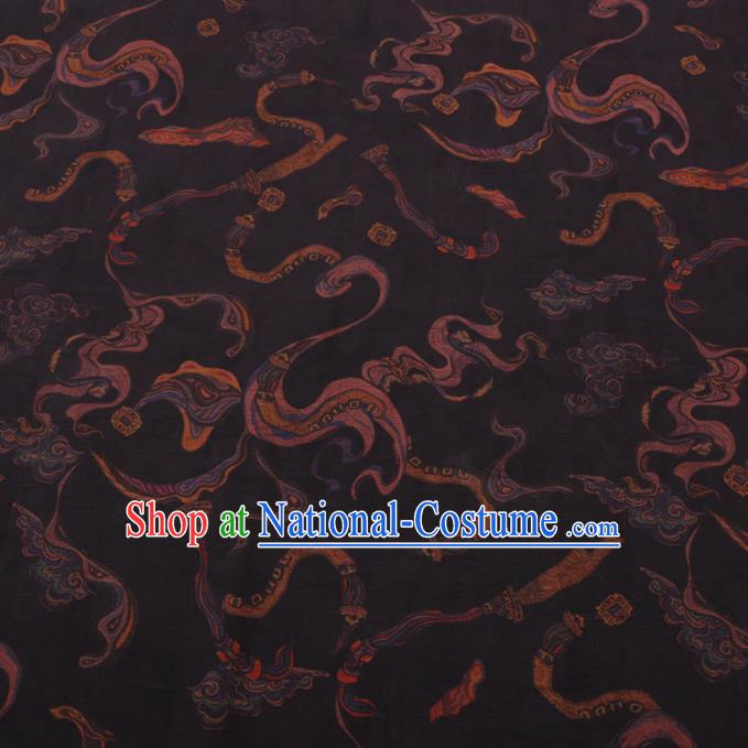 Chinese Classical Ribbon Pattern Design Black Gambiered Guangdong Gauze Fabric Asian Traditional Cheongsam Silk Material