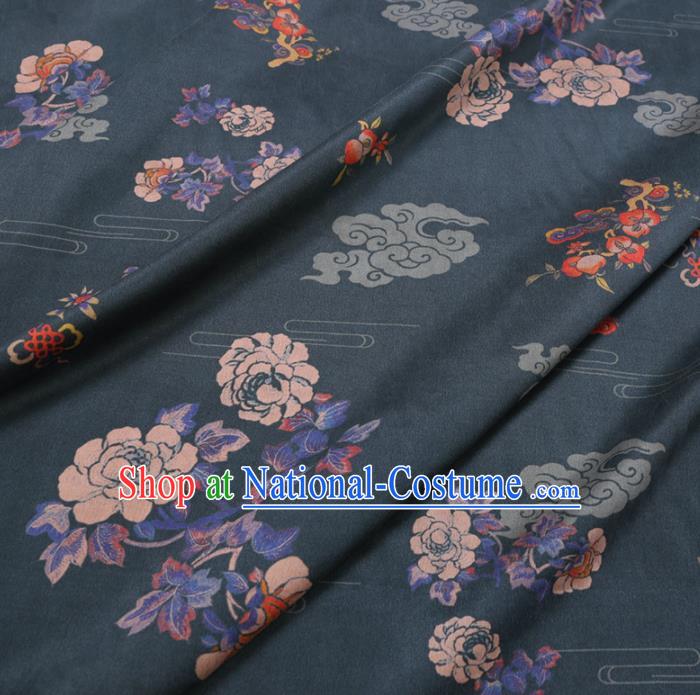 Chinese Classical Peony Peach Pattern Design Atrovirens Gambiered Guangdong Gauze Fabric Asian Traditional Cheongsam Silk Material